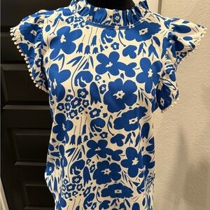 THML Blue and White Floral Blouse